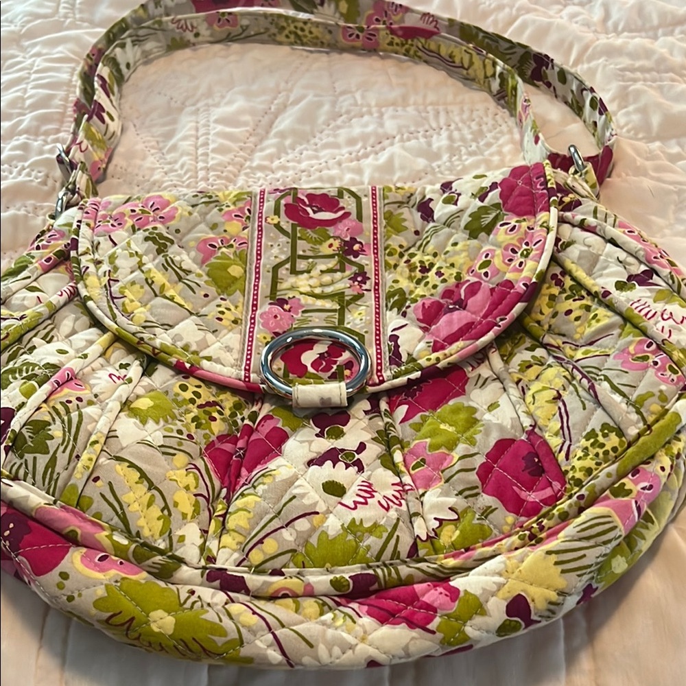 Vera Bradley Pink and Green Floral Shoulder Bag with Hobo Design